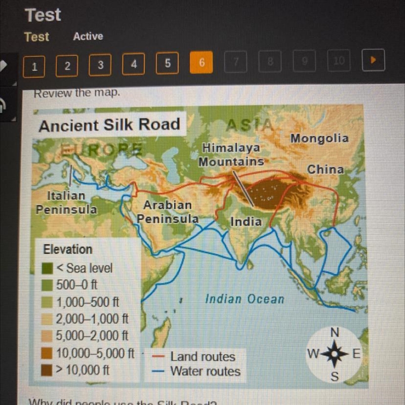 Review the map Why did people use the Silk Road? It avoided travel on ocean routes-example-1