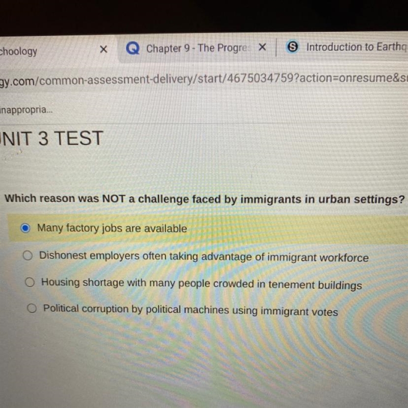 Which reason was not a challenge faced by immigrants in urban settings?-example-1