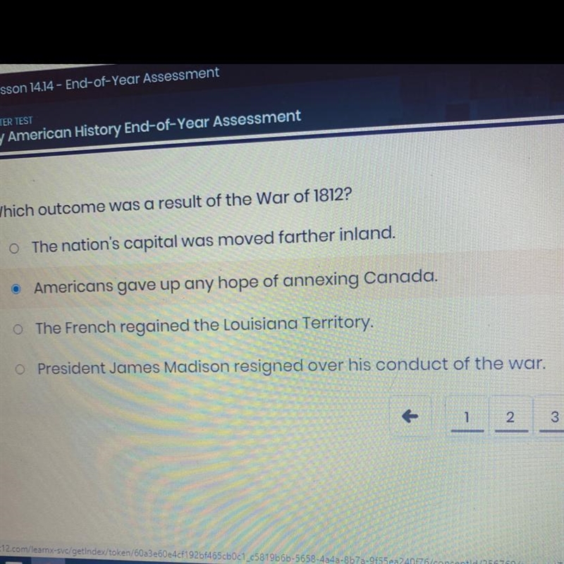 Which outcome was a result of the War of 18122-example-1