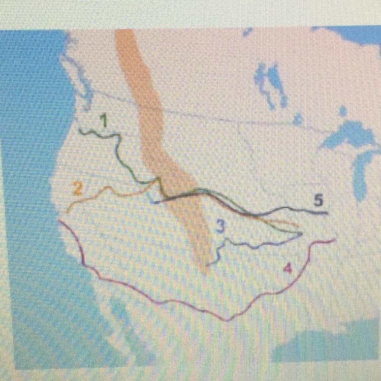 Study the map below. Which number corresponds to the Butterfield-Overland Trail?-example-1