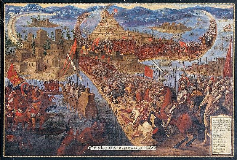 7. A imagem a seguir é pintura, do séc. XVII, representa a conquista de Tenochtitl-example-1