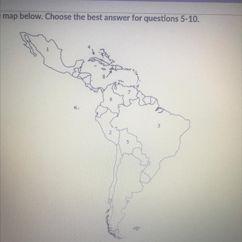 Which country could be found at the number "1" on the map? 1 Cuba 2 Brazil-example-1