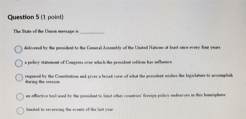 PLEASE HELP ILL GIVE 20 POINTS the state of the union message is ____​-example-1