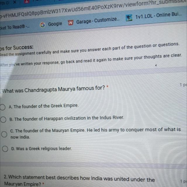 1. What was Chandragupta Maurya famous for?-example-1