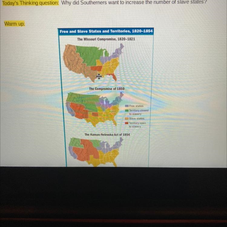 Place how did the number of slave states change between 1821 and 1854-example-1