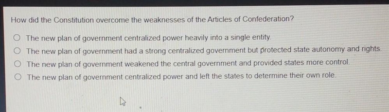 How did the Constitution overcome the weaknesses of the Articles of Confederation-example-1