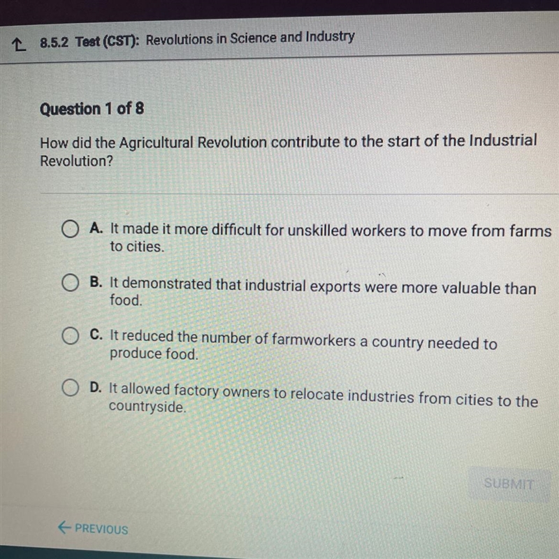 How did the agricultural revolution contribute to the start of the industrial revolution-example-1