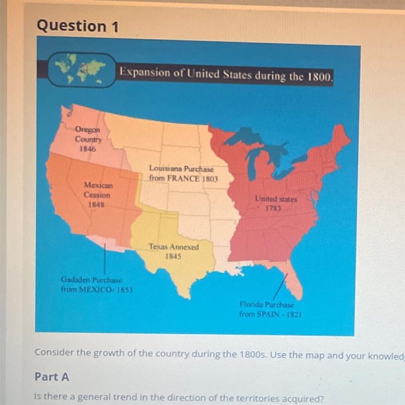 Consider the growth of the country during the 1800s. Use the map and your knowledge-example-1