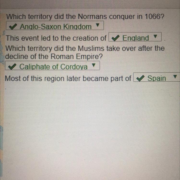 Which territory did the Normans conquer in 1066? ✓ Anglo-Saxon Kingdom This event-example-1