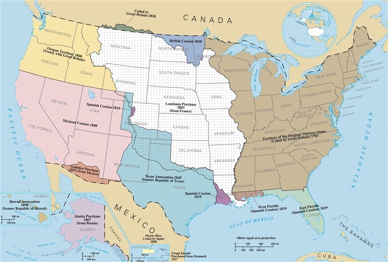 Using the map, identify which area the U.S. bought from Native People. A. Republic-example-1