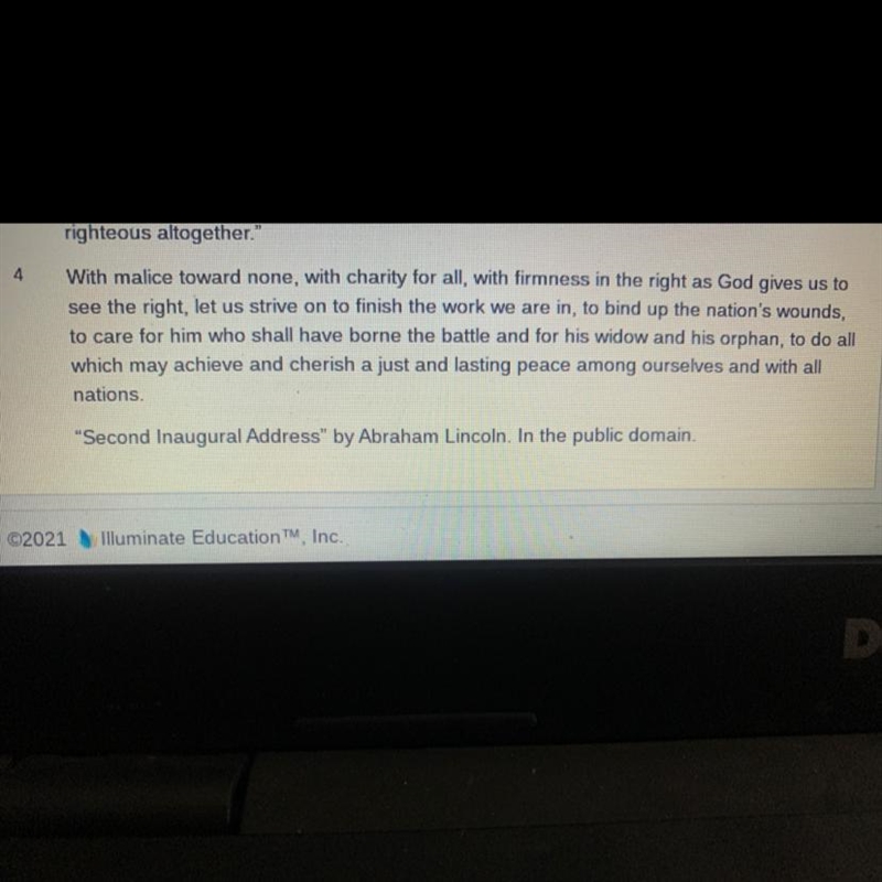 How does paragraph 4 serve as an effective ending to Lincoln's speech? A. It calls-example-1