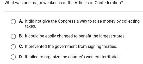 What was one major weakness of the articles of confederation-example-1