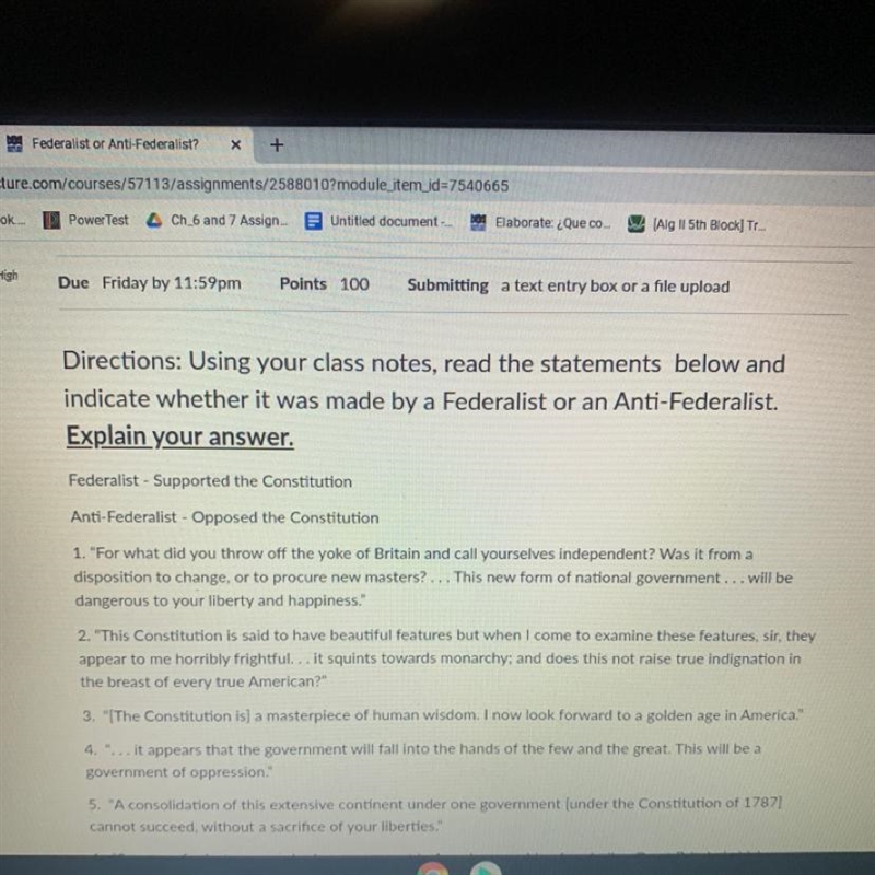 Federalist or anti-federalist explain answer!!!!!-example-1