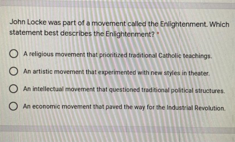 John Locke was part of a movement called the Enlightenment . Which statement best-example-1