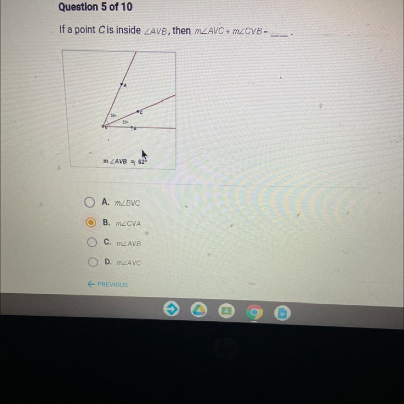 If a point C is inside ZAVB, then mZAVC + m2CVB--example-1