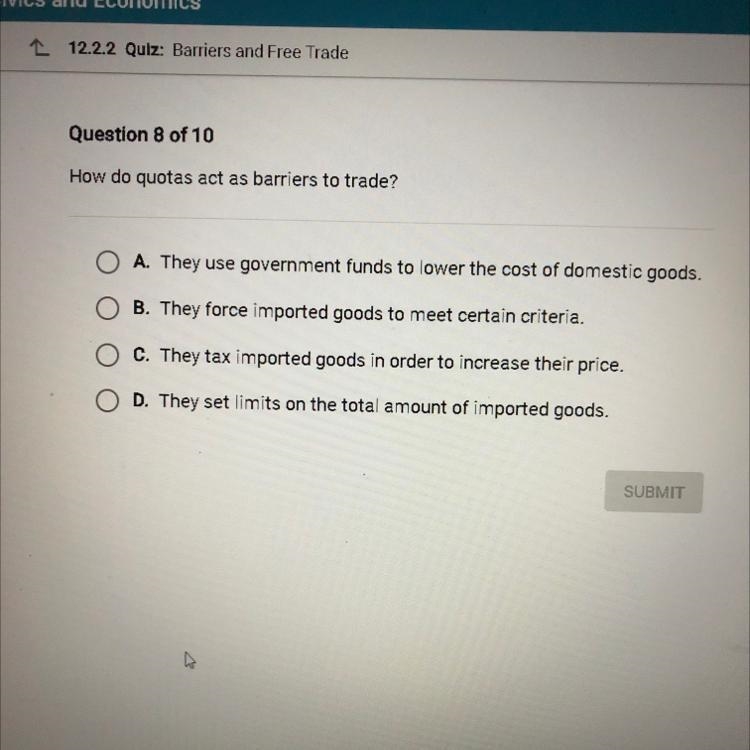 How do quotas act as barriers to trade?-example-1