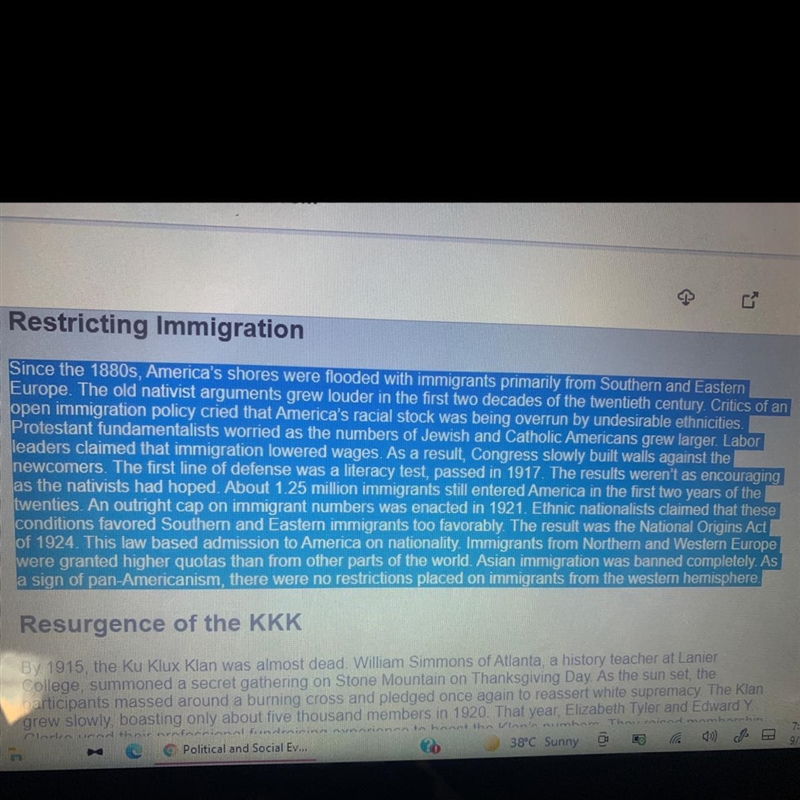 PLEASE HELP !!!!!!! What was the goal of the National Origins Act of 1924? A) To limit-example-1