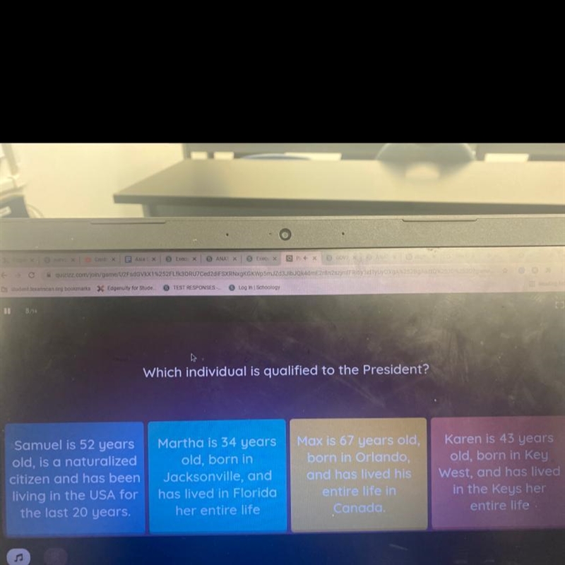 Which individual is qualified to the President? Samuel is 52 years old, is a naturalized-example-1