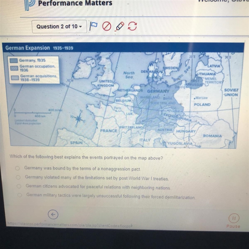 Which of the following best explains the events portrayed on the map above? O Germany-example-1