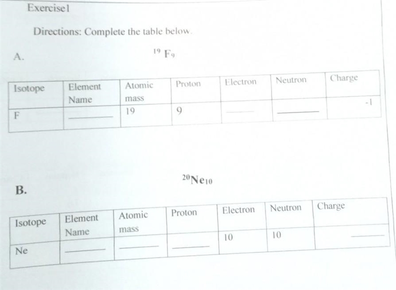 Exercise 1 Directions: Complete the table below. please help po​-example-1