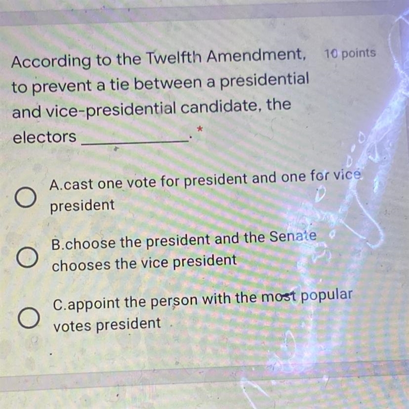 According to the Twelfth Amendment, to prevent a tle between a presidential and vice-example-1