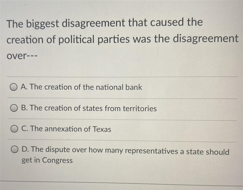 The biggest disagreement that caused the creation of political parties was the disagreement-example-1