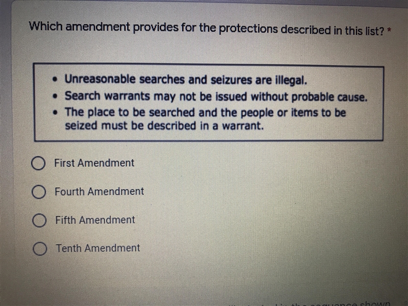 Which amendment provides for the protections described in the list?-example-1