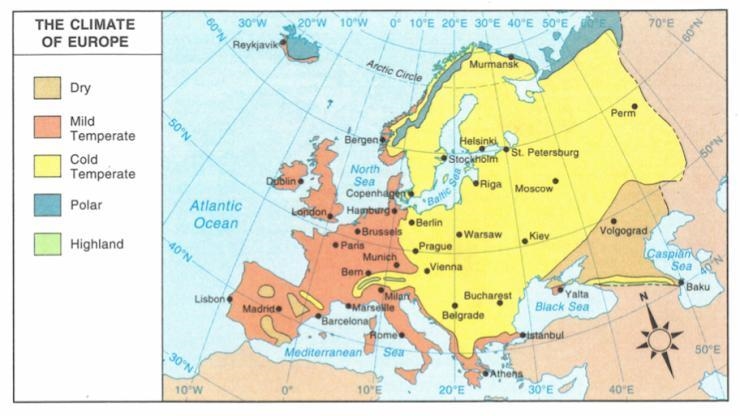 What is the predominate climate of Europe as shown on this map?-example-1