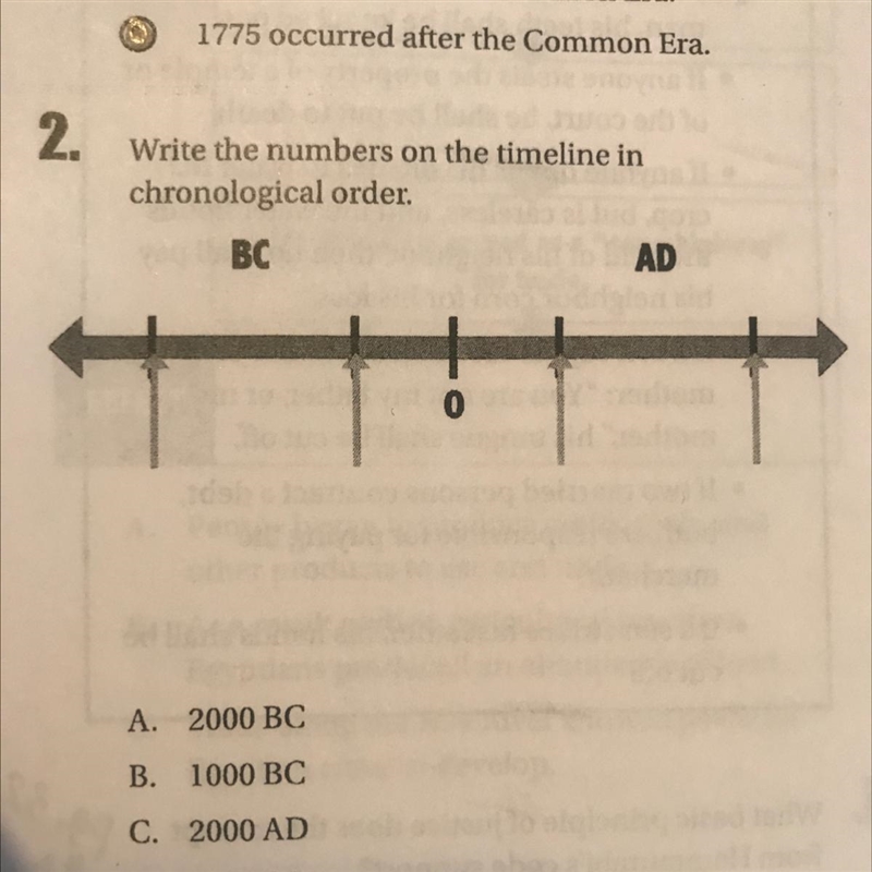 Write the numbers on the timeline in chronological order.-example-1