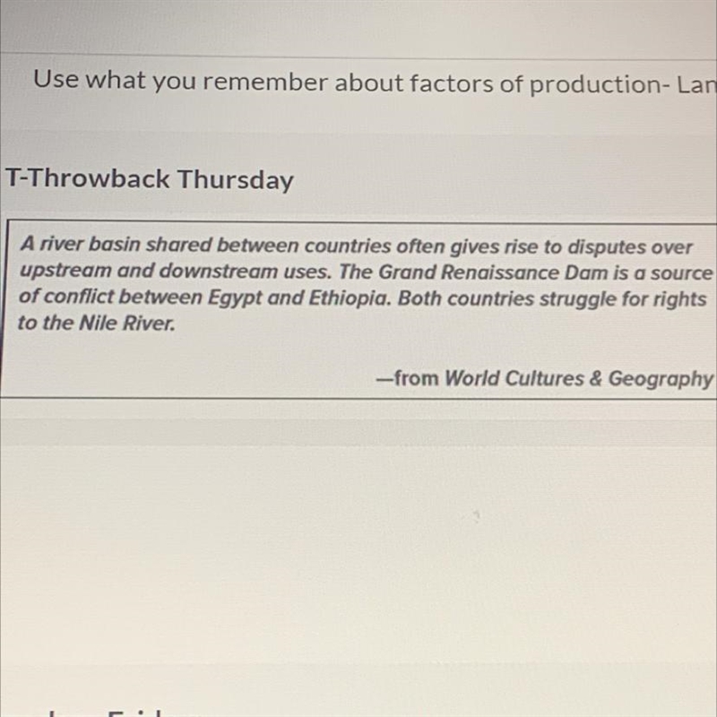 HELP PLEASE!!!Based on the expert which factor of production is the source of conflict-example-1