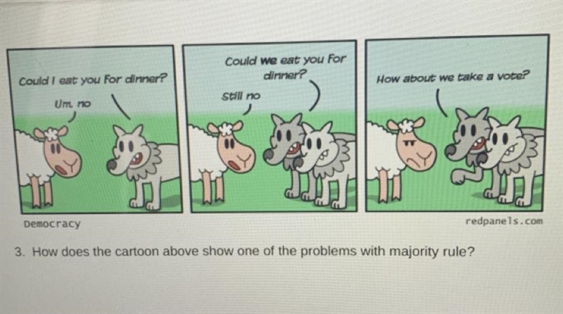 How does the cartoon above shoe one of the problems with majority rule?-example-1