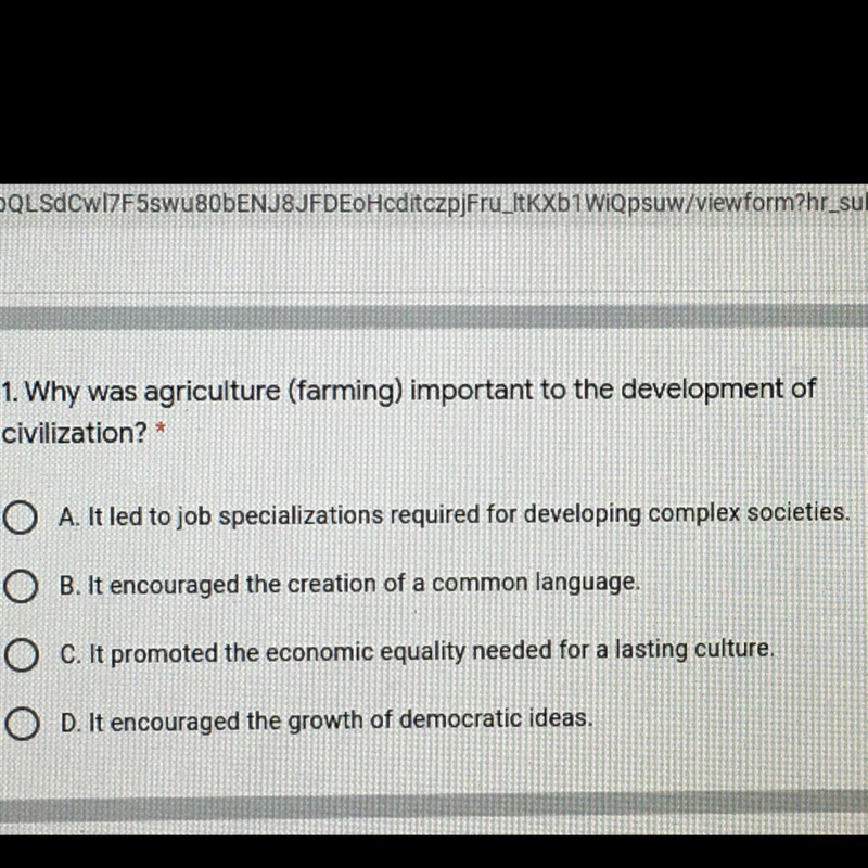 Why was agriculture important to the development of civilization?-example-1