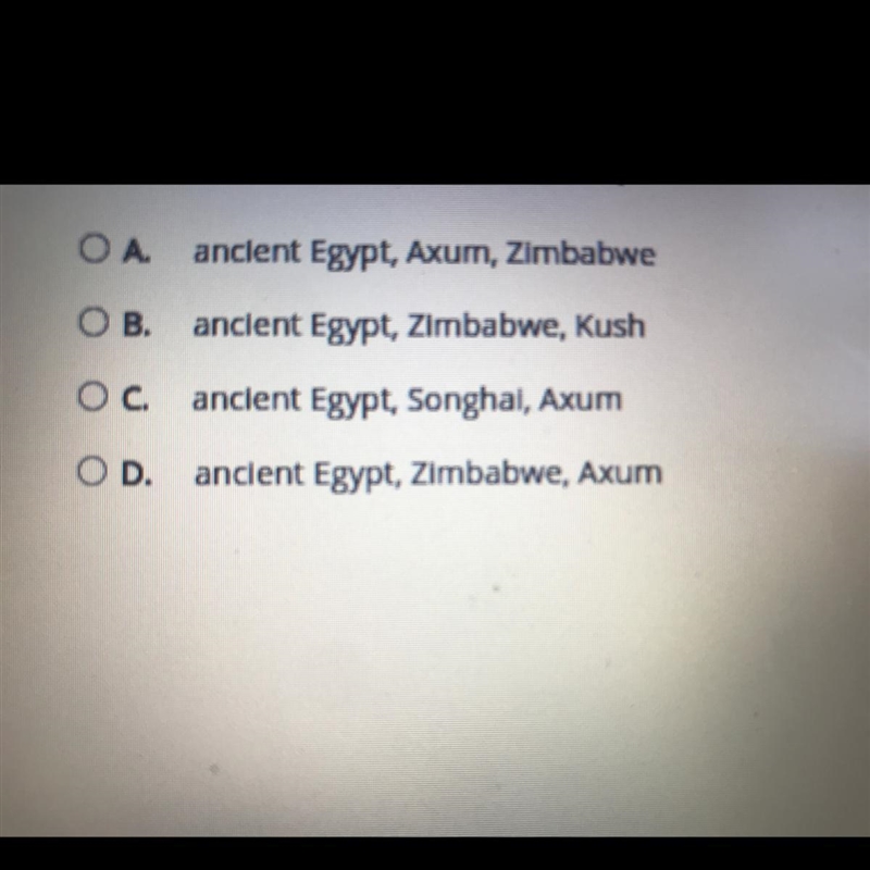 Which sequence correctly lists African civilizations from the oldest to the most recent-example-1