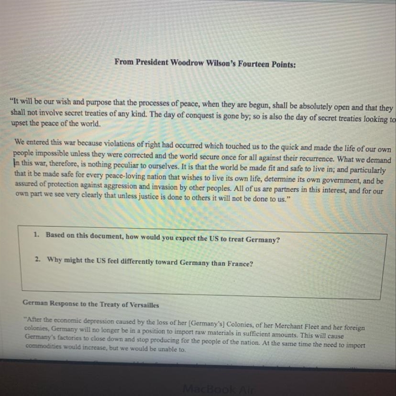 1. Based on this document, how would you expect the US to treat Germany? 2. Why might-example-1