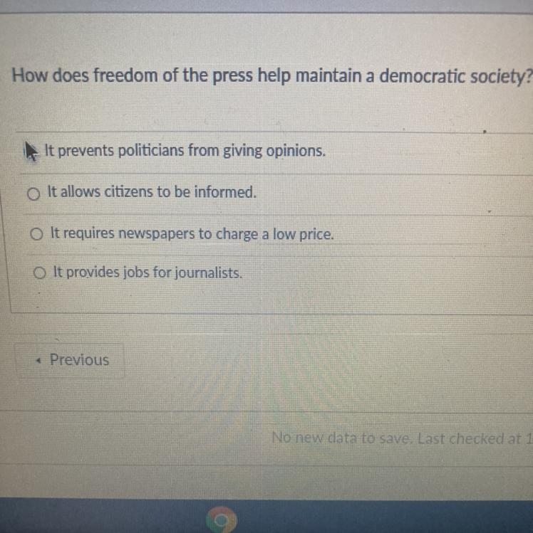 How does freedom of the press help maintain a democratic society?-example-1