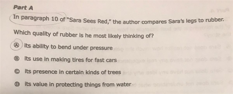 Sara Sees Red ,the author compares Sara's legs to rubber .-example-1