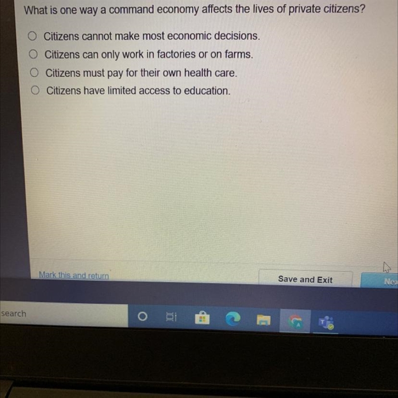 ASAP What is one way a command economy afects the lives of private citizens? Cizens-example-1