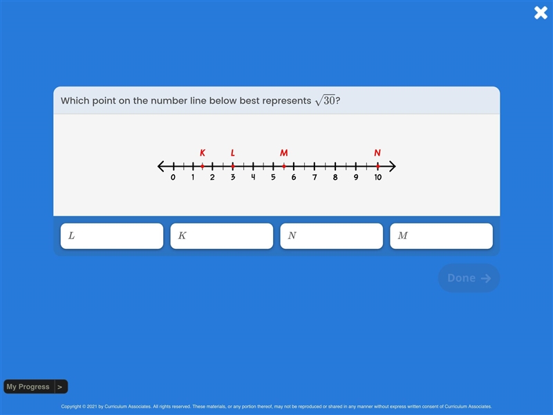 Which point on the number line best represents 30?-example-1