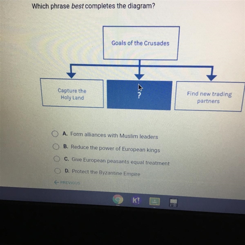 Which phrase best completes the diagram? Goals of the Crusades Capture the Holy Land-example-1