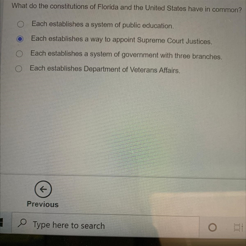 What do the constitutions of Florida and the United States have in common? Each establishes-example-1