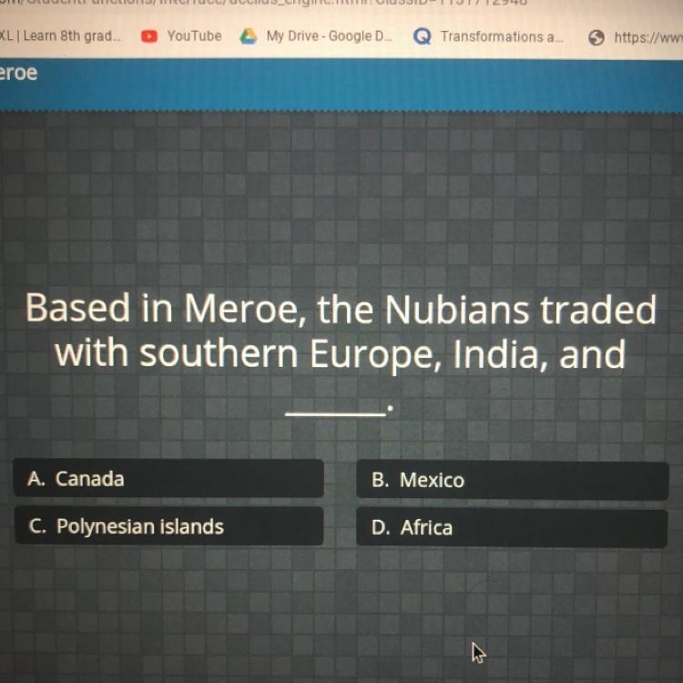 Based is meroe, the nubians traded with southern europe, india, and ___-example-1