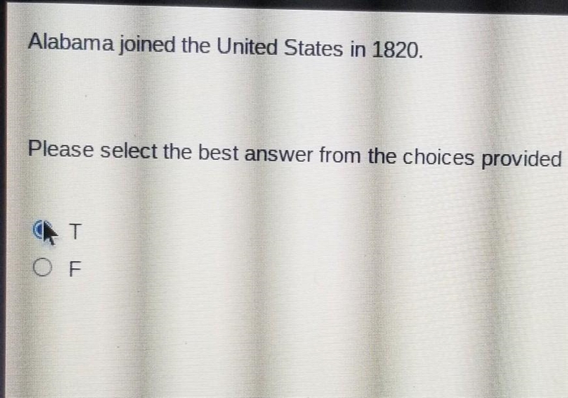 Alabama joined the United States in 1820. Please select the best answer from the choices-example-1