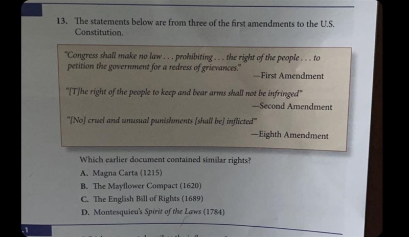 13.The statements below are from three of the first amendments to the U.S. Constitution-example-1