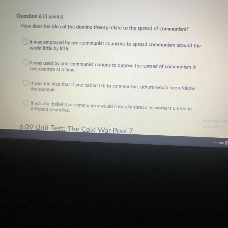 PLEASE HURRY!!!!!!!!!!!! How does the idea of the domino theory relate to the spread-example-1