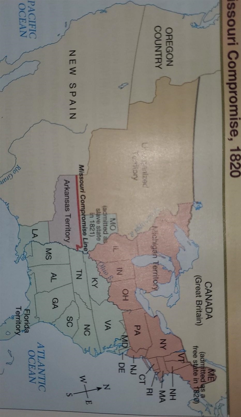 5. How many slave states are above the line drawn by the Missouri Compromise? ​-example-1