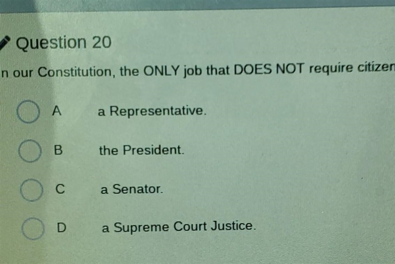 In our constitution. the only job that does not require citizenship is?​-example-1