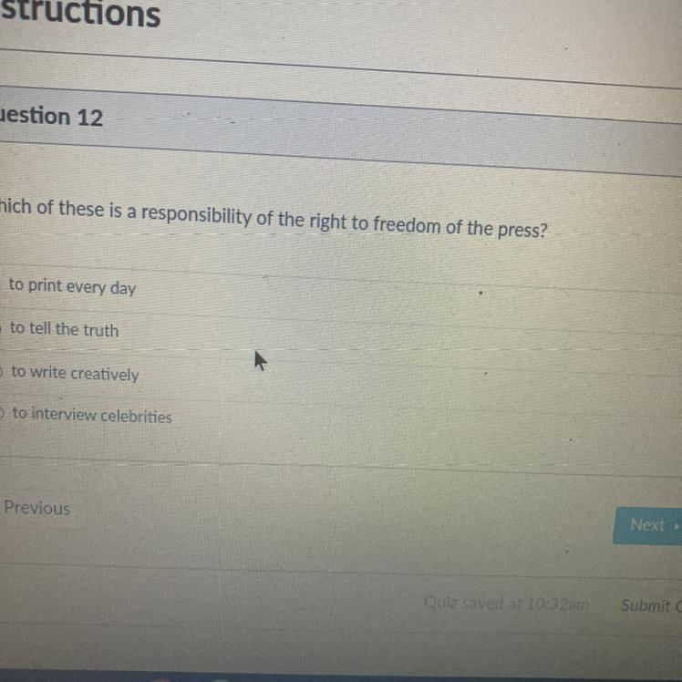 Which of these is a responsibility of the right to freedom of the press?-example-1