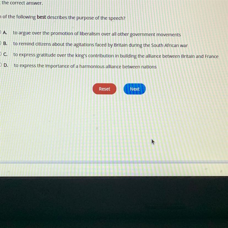 Which of the following best describes the purpose of speech? 10 pts!!!-example-1