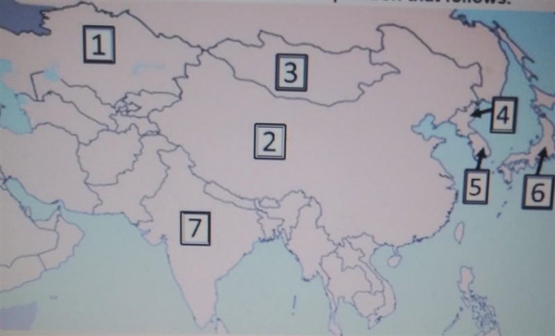 Which of the countries on the map above is Japan? A number 1 B. number 4 C. number-example-1