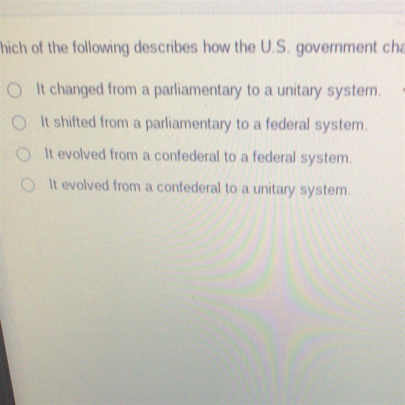 Which of the following describes how the US government changed from the Articles of-example-1